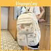 Simple Color Solid Student Backpack With Transparent Compartment And Doll Decor