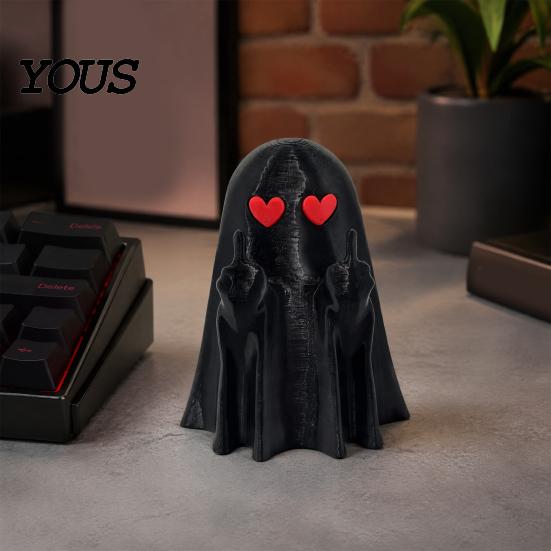PLA Ghost Sculptures Halloween Figurine, 3D Printed Middle Finger Statue, Spooky Small Statues Ornament for Coffee Table, Shelf, Mantel Desk