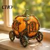 Fall Themed Room Accessories 3D Resin Pumpkin Carriage Ornament, Retro Fairy Tale Cart Dreamy Niche Gift for Her Figurine, Vintage Desktop Decoration