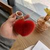 Large Heart Pompom Key Chain For Women Rainbow Plush Ball Keychain Car Bag Pendant Fashion Jewelry Fluffy Love PomPons Keyring