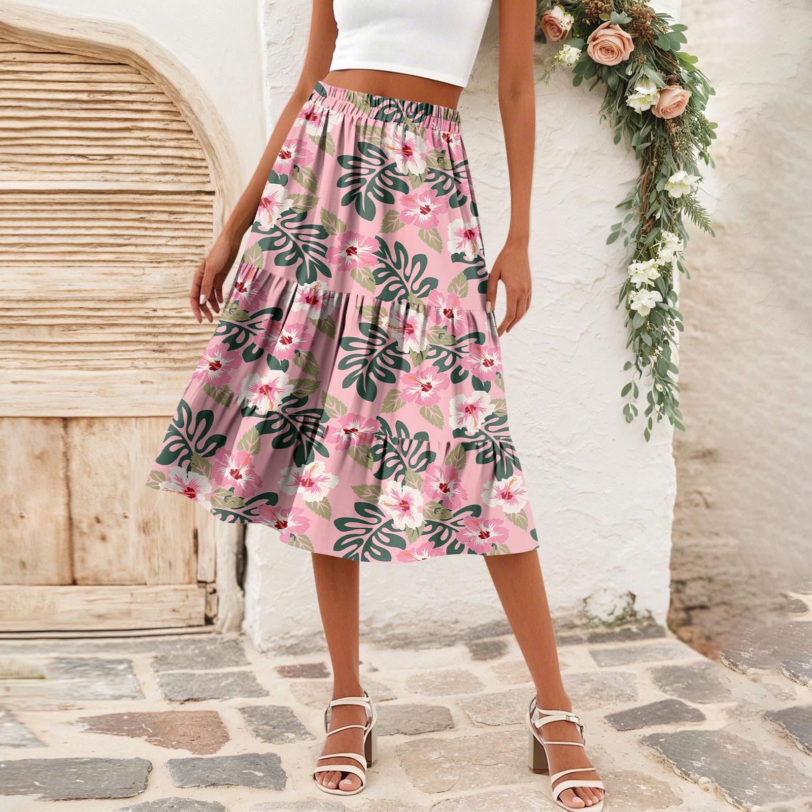 

Женская повседневная юбка А-силуэта с высокой талией, юбка в полоску с принтом в горошек и карманами XXL розовый