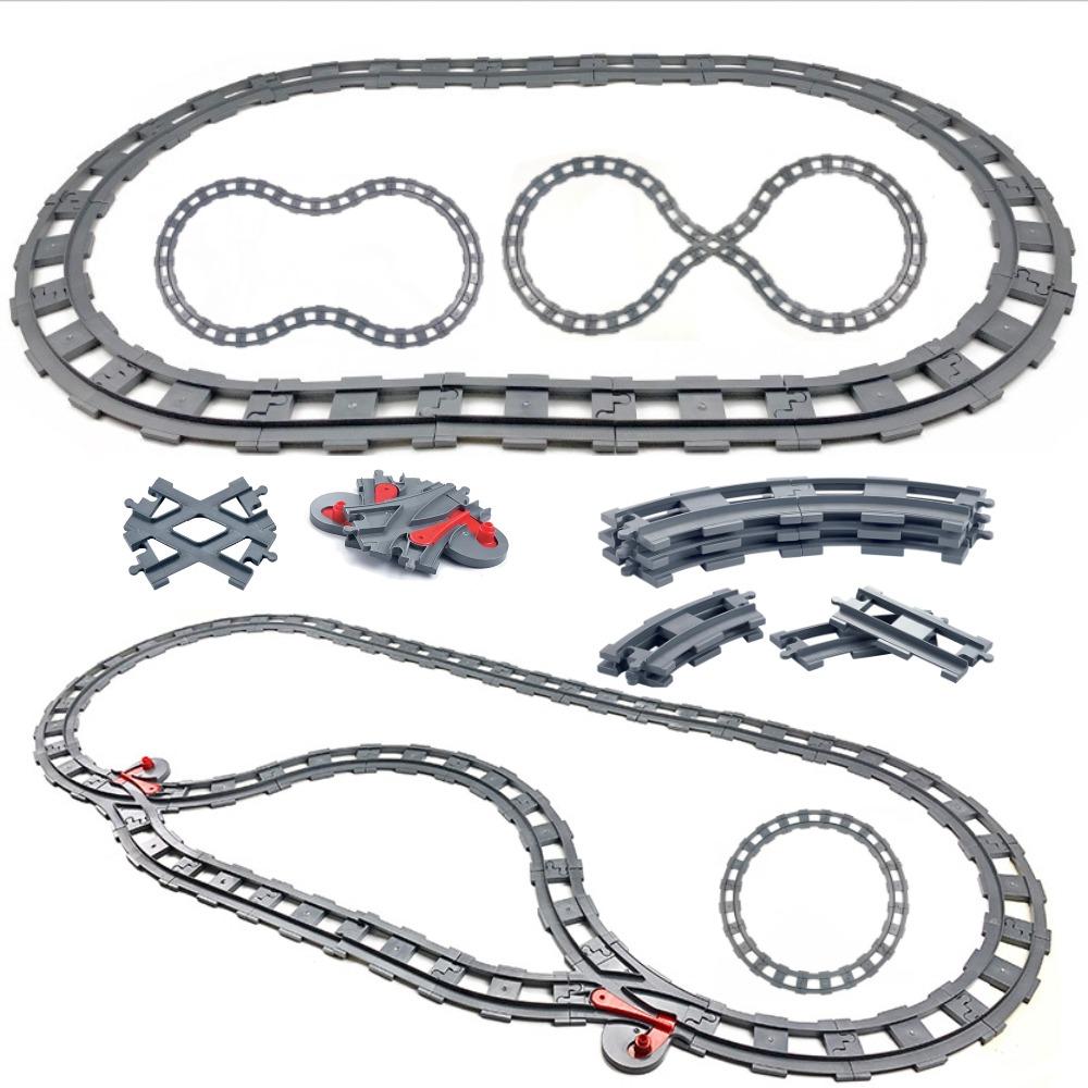 Urban Traffic Series Battery Powered Electric Train Track DIY Assembly Brick Playset for Straight Track Curved Track and Crossed Track Puzzle Asse