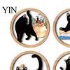 Rounded Corner Wood Art 4 Pcs Minimalist Black Cat Wall Art, Geometric Round Circle Wooden Non-toxic Coating Decor, Abstract Hanging Sign for