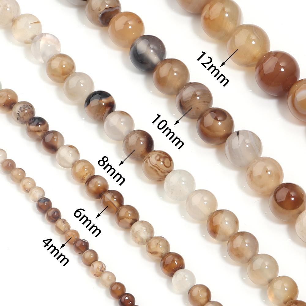 Natural Stone Beads Light Brown Stripe Agate Round Loose Bead For Jewelry Making DIY Bracelet Necklace Accessories 4/6/8/10/12mm