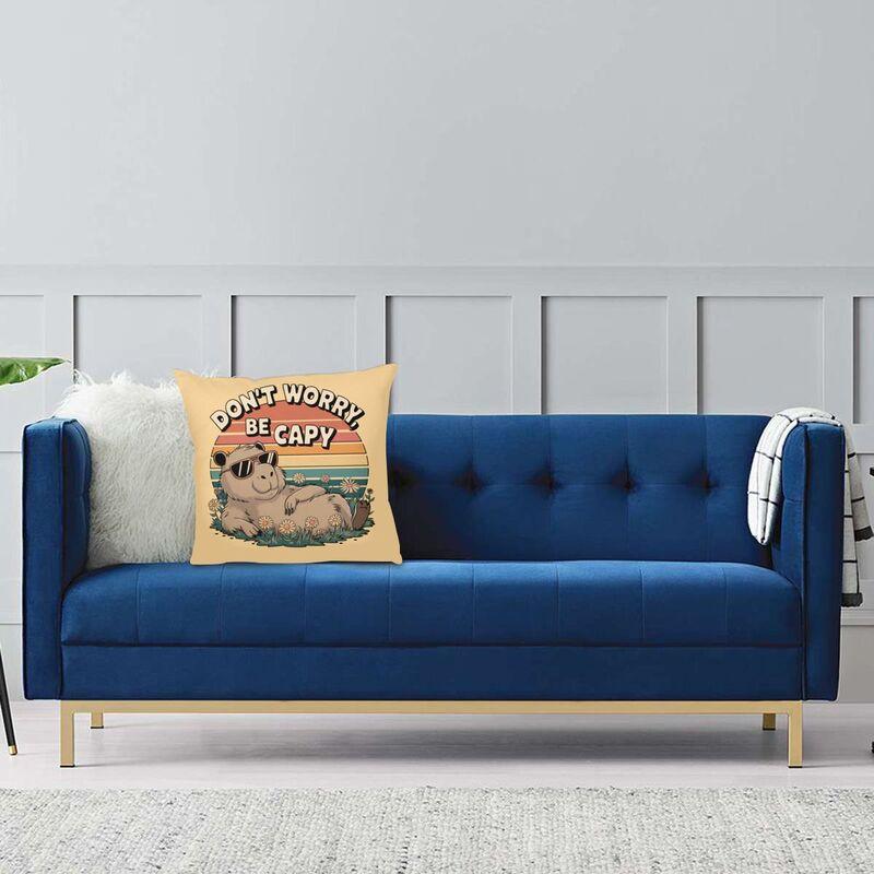 Don'T Worry Be Cappy Capybara Cushion Cover Two Side Print Throw Pillow Case For Living Room Fashion Pillowcase Home Decor