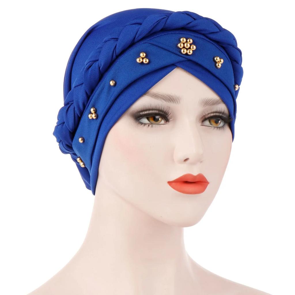 Women Hair Care Islamic Jersey Head Scarf Milk Silk Muslim Hijab Beads Braid Wrap Stretch Turban Hat Chemo Cap Head Wrap