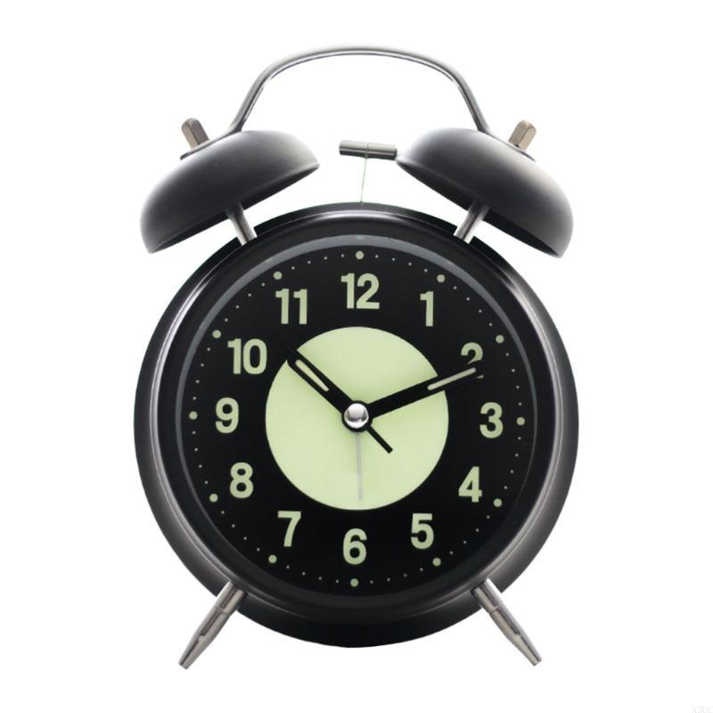 

Vintage Twin Bells Alarm Clock with Nightlight Loud Sound for Heavy Sleepers Green Fluorescent Dials Battery Operated X3UC чорний