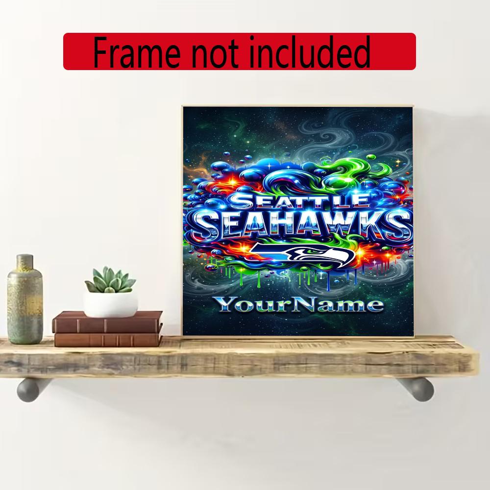 Seattle Seahawks Customize Your Name Diamond Painting Round Diamond Rhinestones Mosaic Diamond Embroidery Wall Paintings Rhinestones Gift Frameless