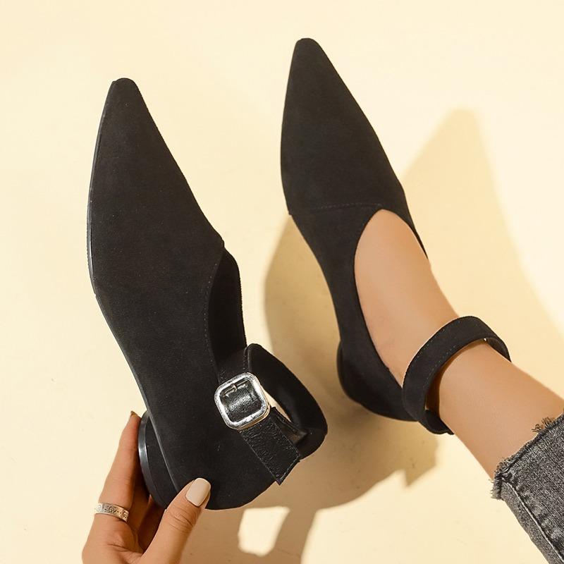 Fashion Women's Low Heel Shoes Spring New Pointed Head Shallow Mouth Suede Anti-slip Wear-resistant Low-top Shoes