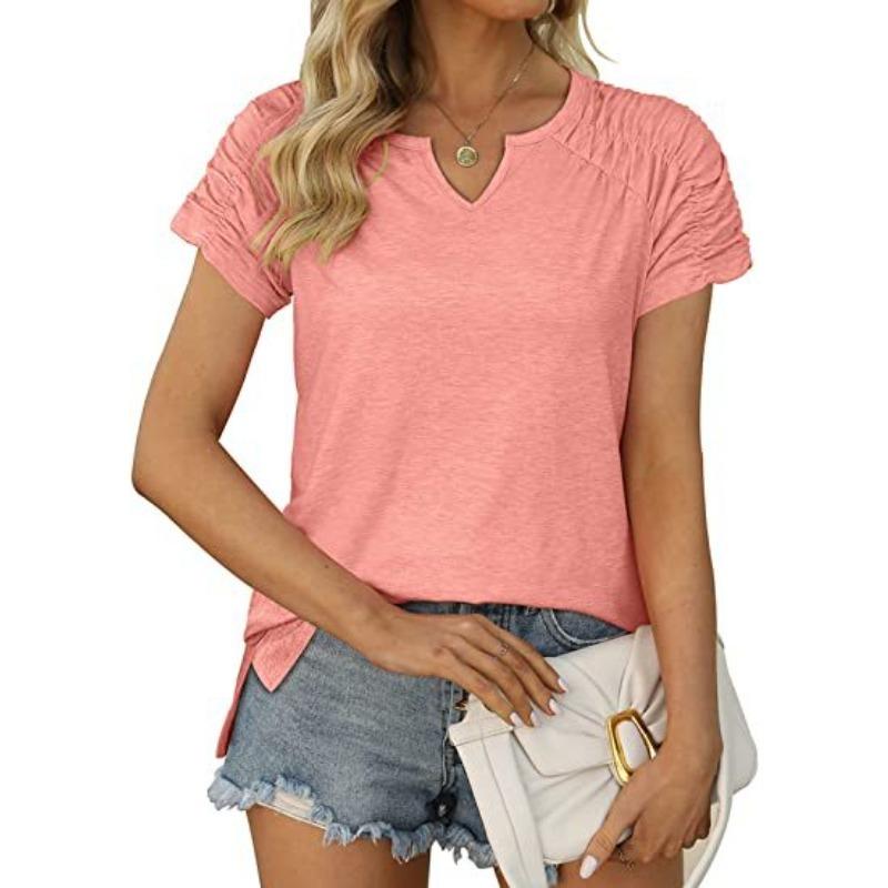 Women's Summer V-neck Raglan T-shirt Short Sleeved Top for Women Shirt
