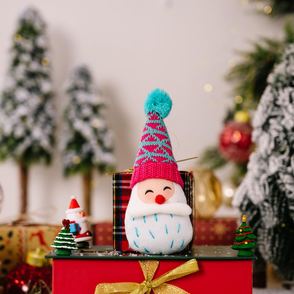 

Christmas Blue Decoration And White Striped Knitted Santa Hat Forest Ornament Gnome Stripe Blue Cap