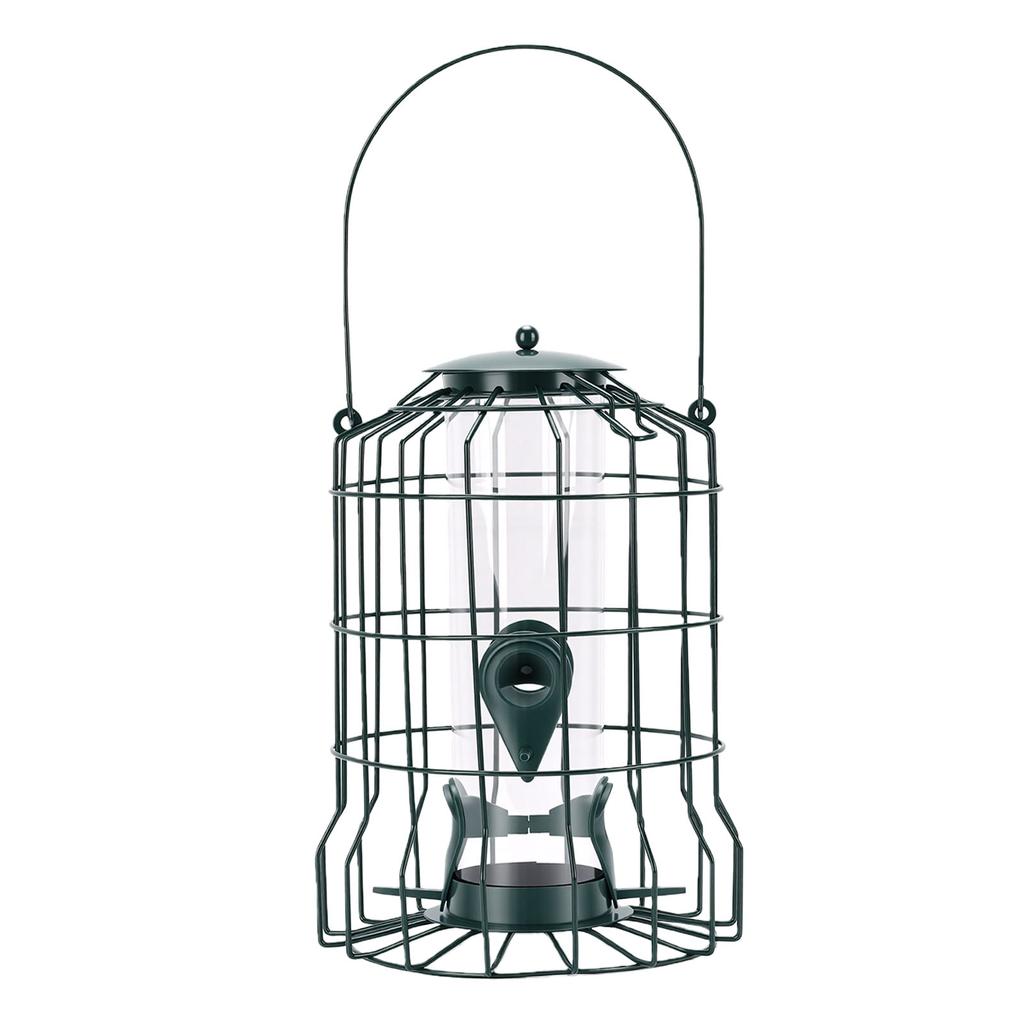 Squirrel Proof Bird Feeder Metal Outdoor Hanging with 4 Ports PC Pipe for Backyard Green
