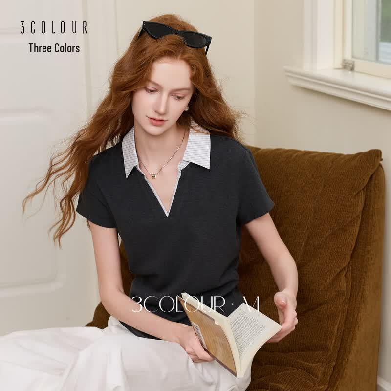 Women's Striped Slim Fit Polo T-Shirt