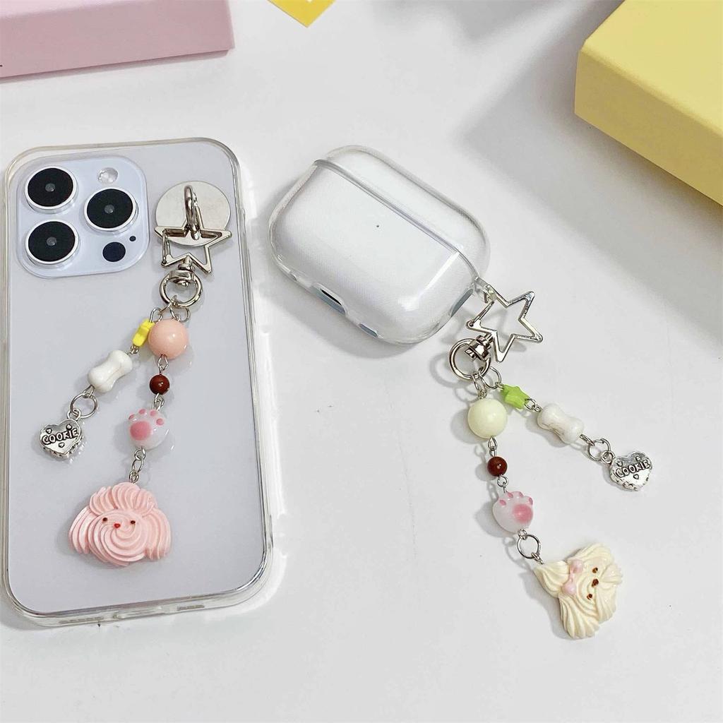Resin Puppy Bead Pendant Keychain Trendy Earphone Case Charm Accessory Fashionable Phone Chain for Women and Girls