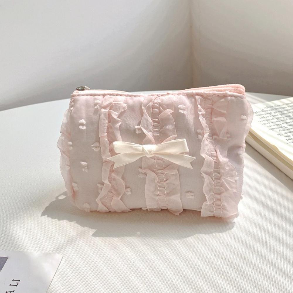 Mini and Cute Makeup Bag, Lace Bow, Portable Coin Wallet Handbag, Ladies' Cosmetics Storage Bag