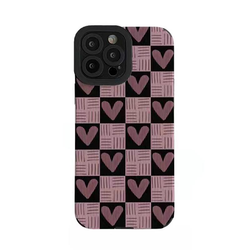 Custodia per telefono quadrata alla moda viola con cuore d'amore in silicone per iPhone 13 12 11 14 15 Pro Max Mini 8 7 Plus X XR XS SE Cover antiurto