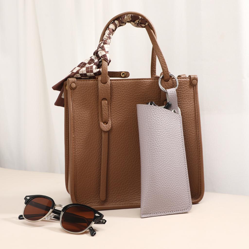 New Portable Retro Lychee Pattern PU Leather Glasses Bag Hanging Buckle Sunglasses Case Simple Glasses Storage Box Eyewear Case