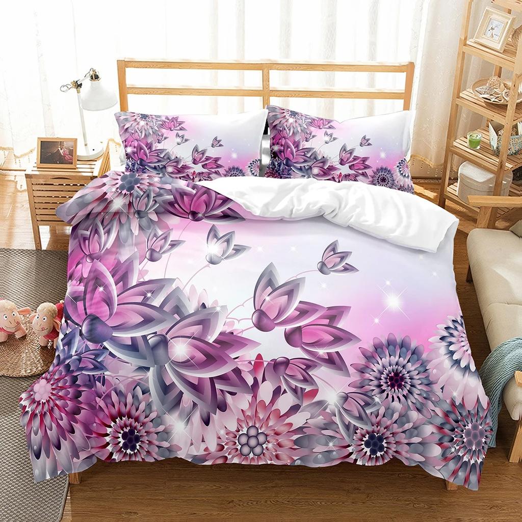 Hibiscus Floral Duvet Cover Twin King Size Tropical Palm Leaves Bedding Set,Botanical Flower Comforter Cover for Girl Teen Room