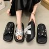 Sweet and Cool Bread Cross with Thick-bottomed Rhinestone Cool Slippers Women's 2025 Summer Wear Beach Flip Flops