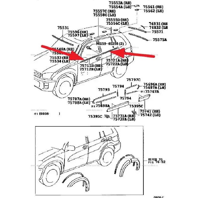 4 ks Gumové lišty vnějších oken USA nebo EU pro Toyota RAV4 2009-2012 75720-0R020 Ochrana skla Vodotěsná lišta pro sklo RAV-4 XA30