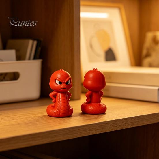 Small Animal Sculpture 3D Printed Snake Ornament, Cartoon Angry Little Figurine, Home Office Decoration Durable PLA Desktop for Desk Display