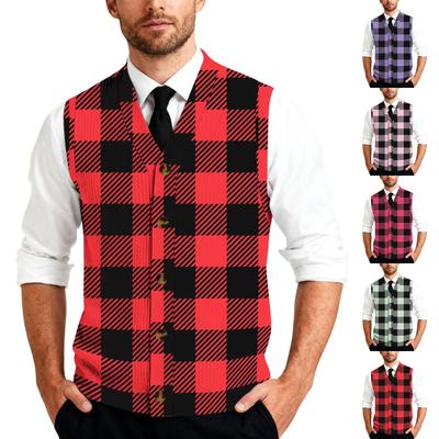 Men's Striped Plaid Print Tank Top Knitted Button,Down Shirt | Sleeveless Casual Button,Up Vest With Collar For Daily & Layering