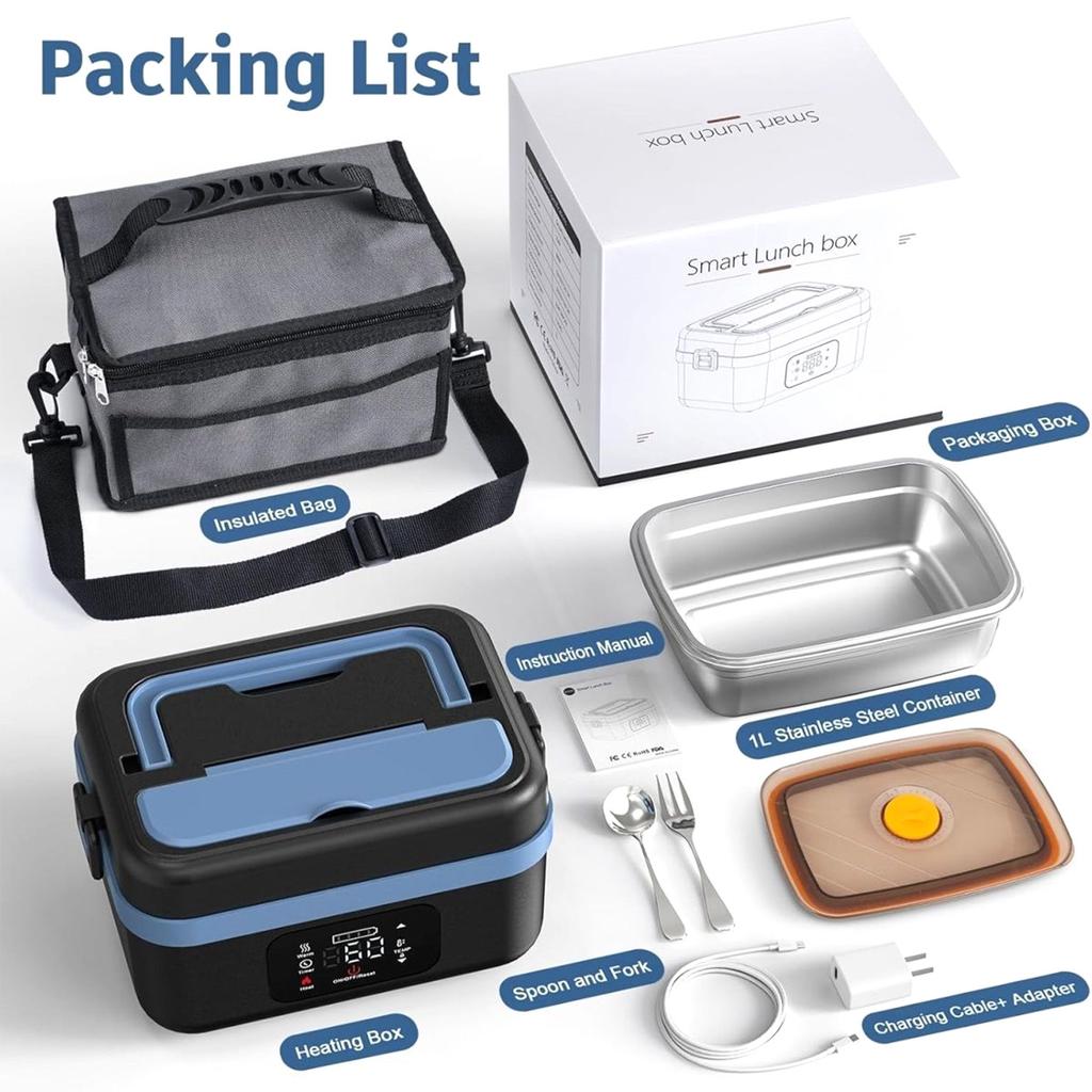 Cordless Electric Lunch Box,8000mAh Self-heating Food Warmer with Power Bank & Smart Timer, 60W Fast Heating Leak-proof Heated Lunch Box