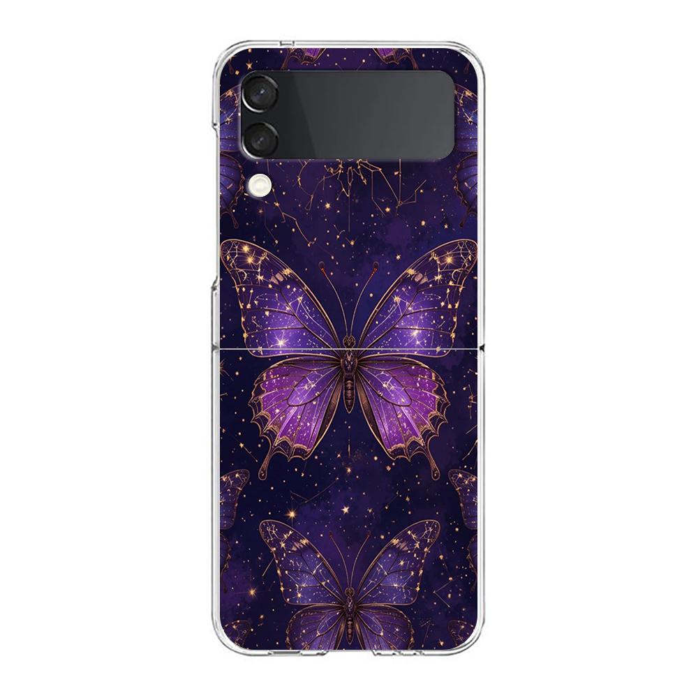 Phone Cover For Samsung Galaxy Z Flip 7 6 5 4 Case Transparent For Samsung Z Flip 3 Hard PC Foldable Shell Purple Butterfly Bags
