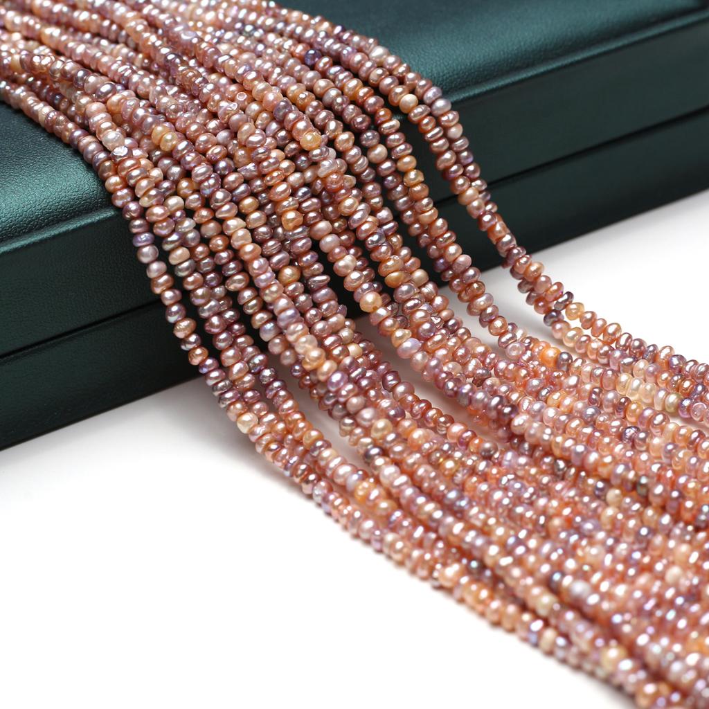 1String, Colorful Natural Freshwater Pearls, Boho Handmade Flat Pearl Beads for Jewelry Making DIY Necklaces Crafts (Beads 3-4mm, Length 36cm)