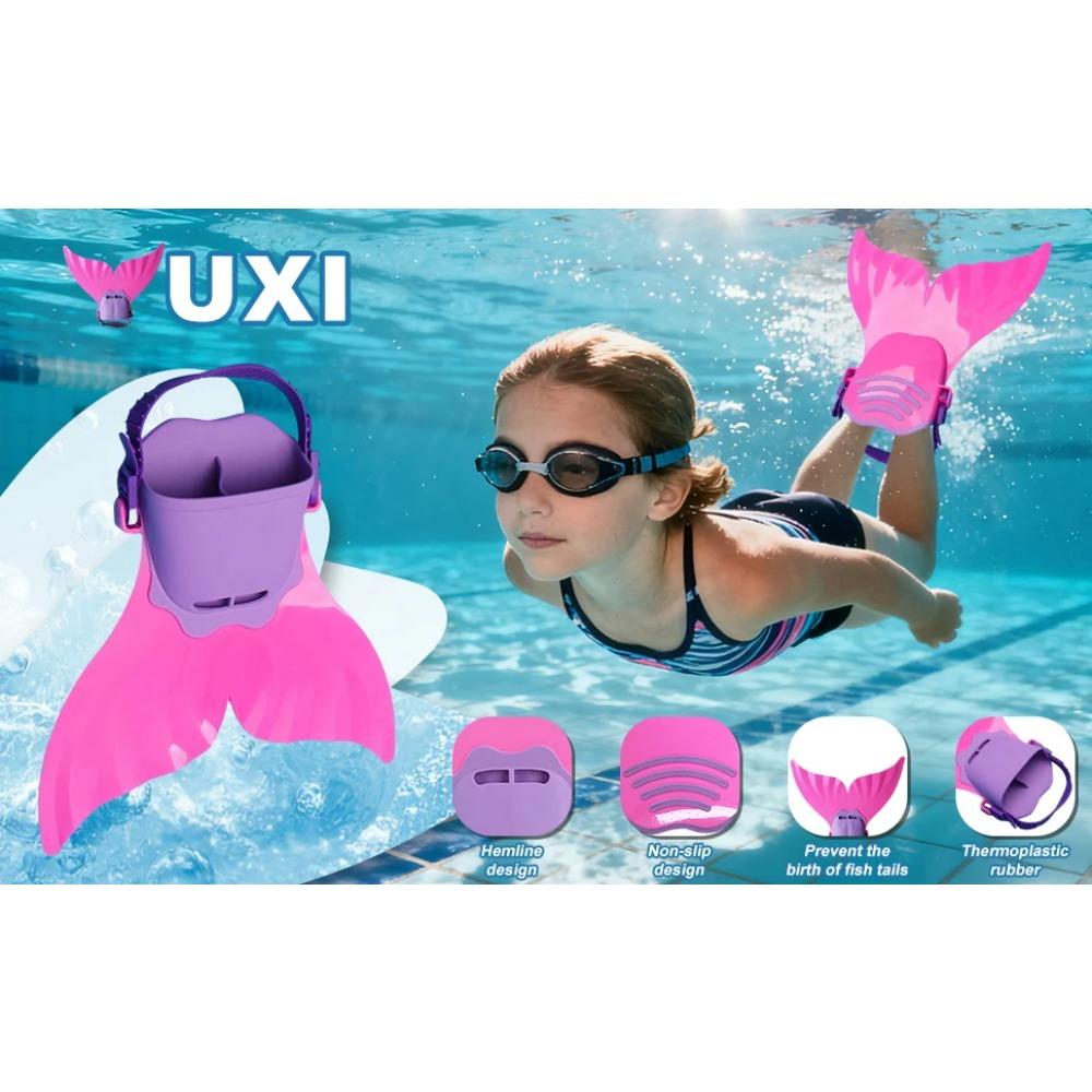Aletas de Sirena de Silicona Ajustables para Entrenamiento de Natación y Playa, Cuerpo Suave Aleta Dura con 3 Agarre Antideslizante, Equipo de Foto Cosplay para Niño