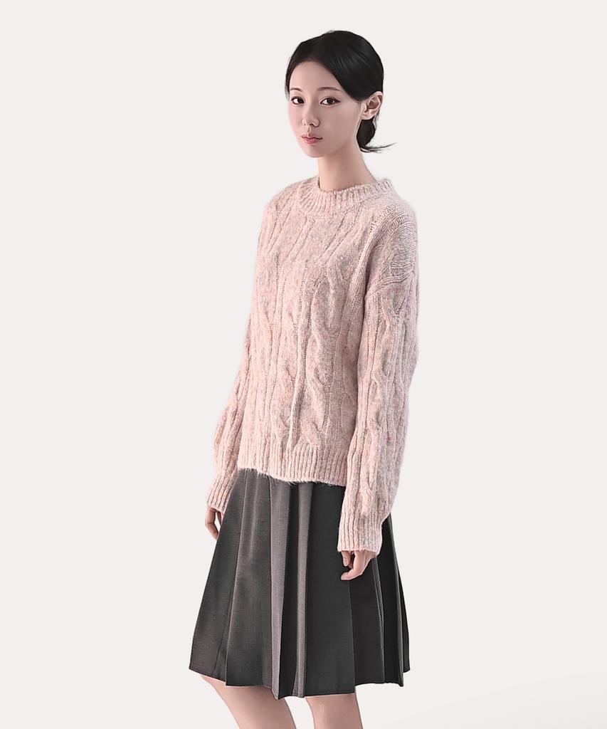 Keulleiseu Wool Blend Aurora Twisted Knit Sweater_Pink