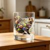 Cute Cat Floral Glass, Juice Coffee Cup, Milk Tea Glass Mug, Artistic Whiskey Coffee Mug for Home Bar, Gift for Cat Lovers