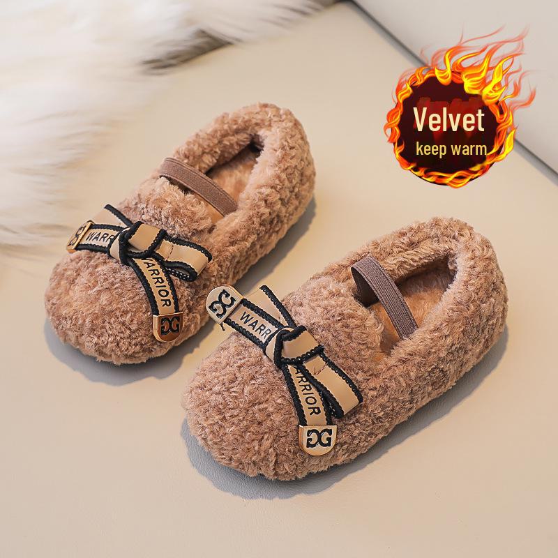 2024 Cute Fur Toddler Girls' Shoes - Velvet-Lined, Warm Cotton for Autumn/Winter