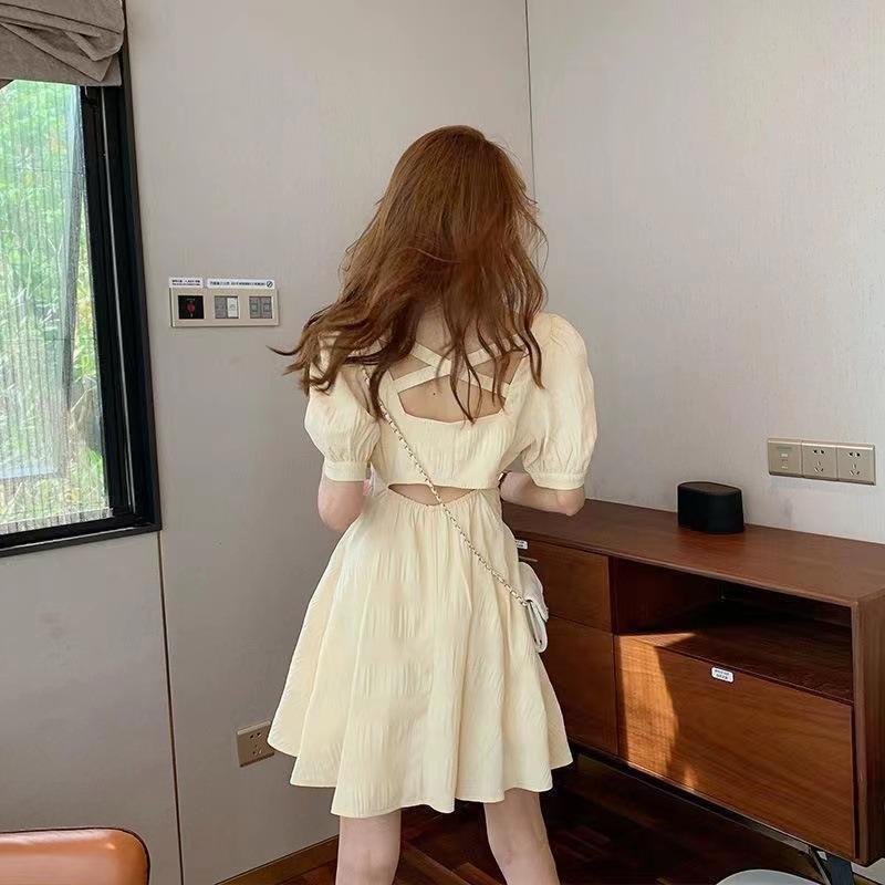 Platycodon First Love Sweet Little Man Bubble Sleeve Backless New Dress Women's Summer Dress
