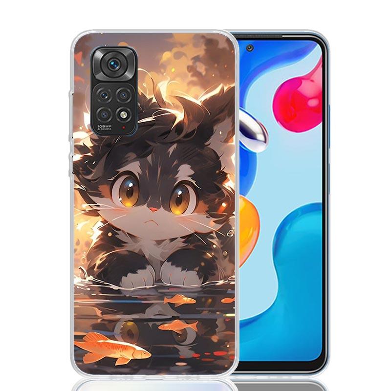 Cartoon Cute Cat Fish Aesthetic Phone Case For Xiaomi Redmi Note 14 13 12S 12 11S 11T 11E Pro Plus 10S 10 Art Customized Co