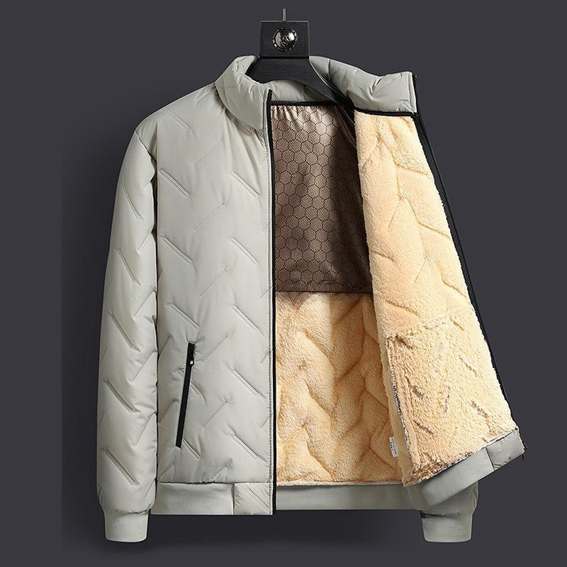 Autumn and Winter L-7XL Large Men's Graphene Lamb Wool Jacket Cotton Coat Middle Aged and Elderly Standing Collar with Velvet Warm Cotton Coat