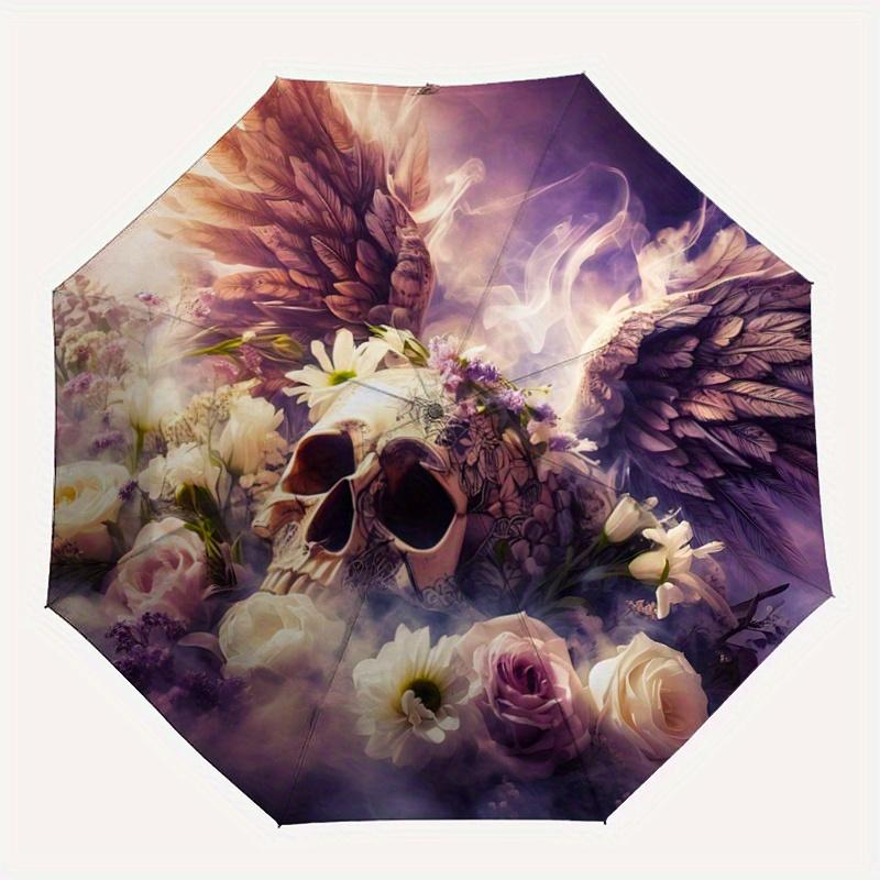 1pc Angel Skull Durable Cartoon Folding Umbrella,Compact Umbrella for Men and Women, Suitable for Travel or Daily Use.W002