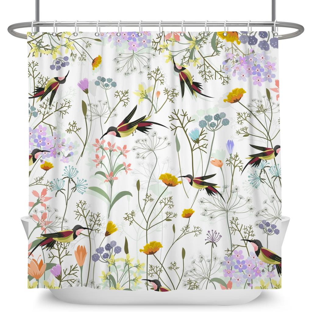 Vintage Bird Flower Shower Curtain with Hooks Artistic Peacock Floral Design Chinese Style Waterproof Polyester Bathroom Curtain
