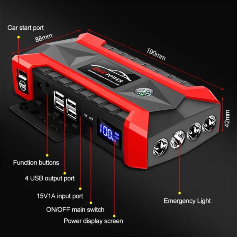 4-in-1 89800mAh 12V Power Assisted Starting Vehicle Emergency Starter Charger Booster Battery Pack