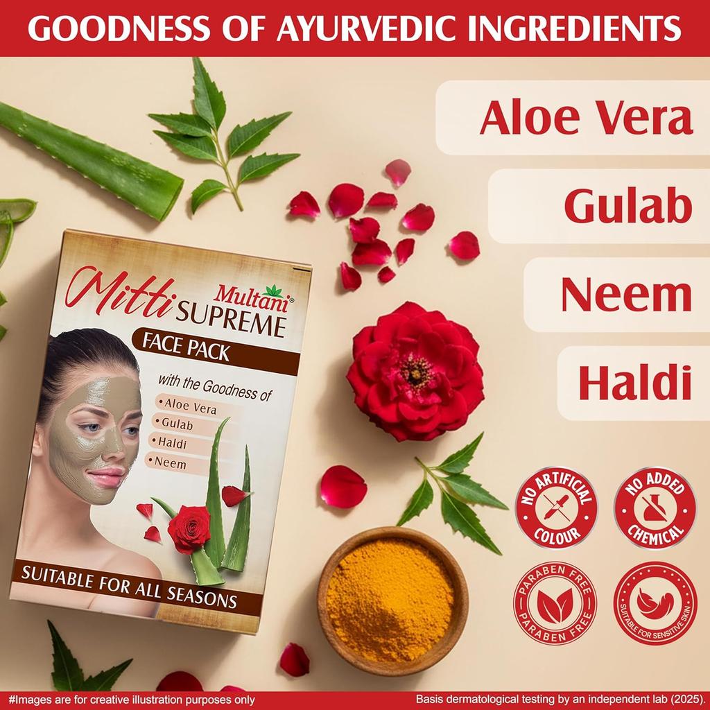 Multani Mitti Supreme Face Pack Powder 100 g Each Pack Of 3 For Oil Control Deep Cleansing Skin Care Face And Hair Mask