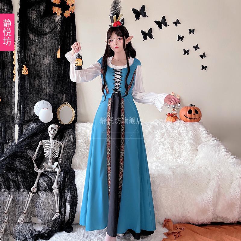 Halloween Costume Vintage Court Style Witch Dress Long Dress Medieval Art European Pastoral Cosplay