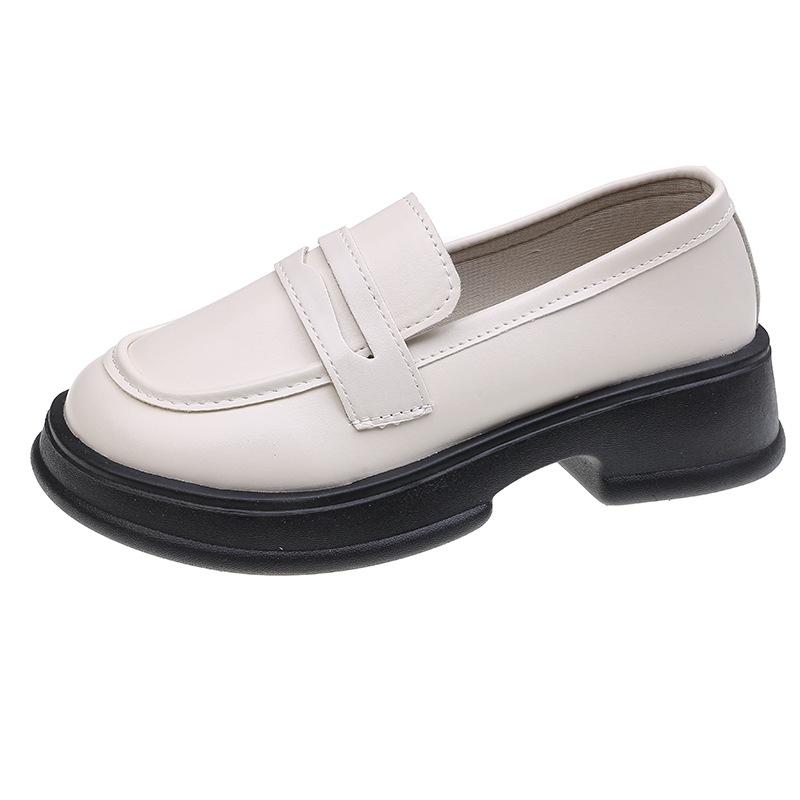 Lädskor Dam Sommar Brittisk Stil Blockklack Platå Loafers Dam College Casual Enkla