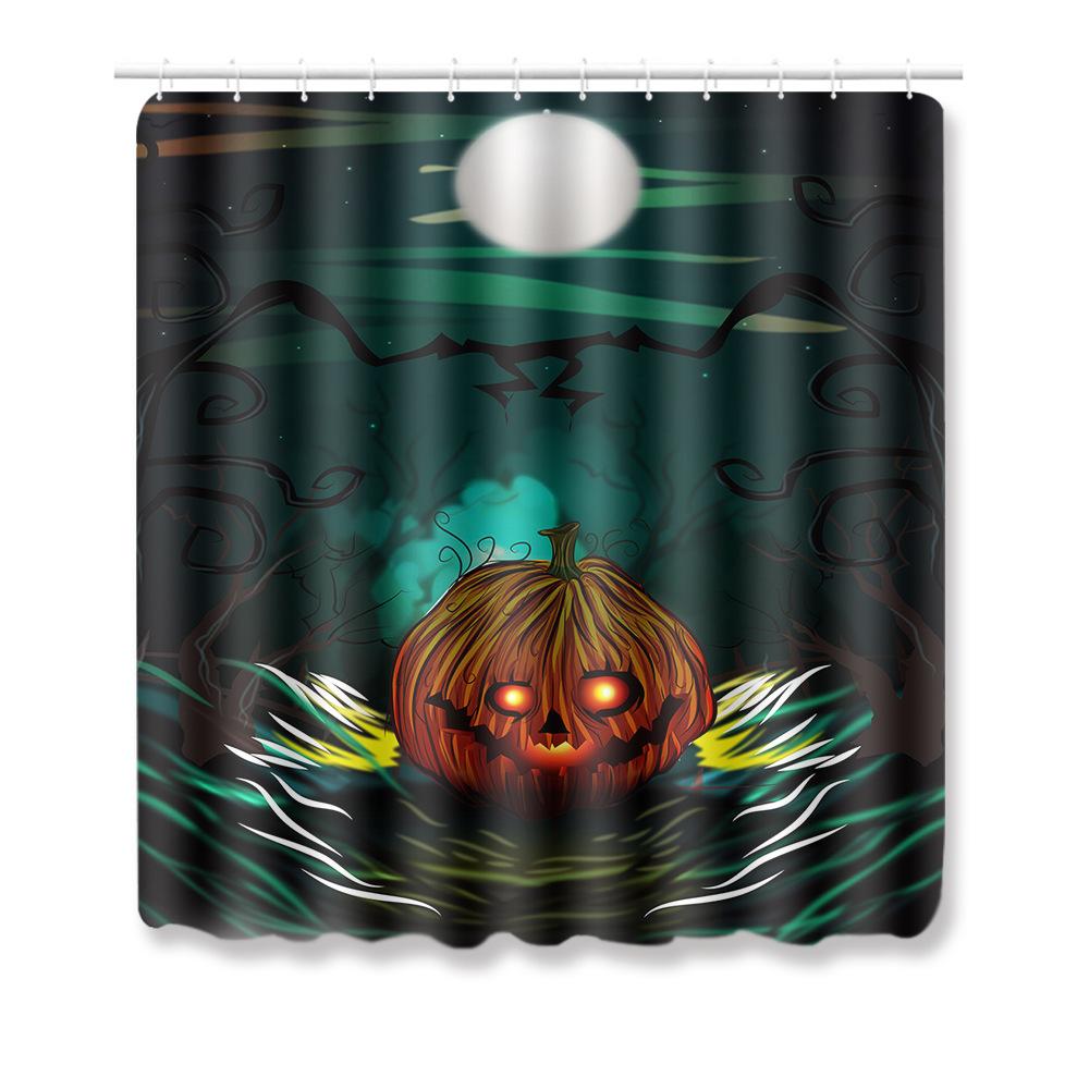 Halloween Shower Curtain Floor Mat Combination Four-Piece Set Bathroom Toilet Carpet Shower Room Foot Mat