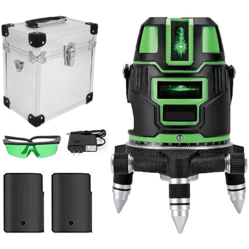 5-Line Green Laser Level, 5 Lines, 6 Points, 4-Direction Large Square Beam Illumination, Automatic Correction, Rotating Laser Line, Green Level, Compa