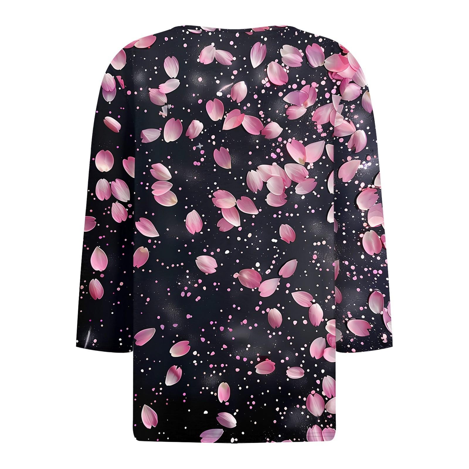 Жен. Футболка С принтом Пуговицы Рукав 3/4 Повседневные Выходные Мода Классический — фото 5