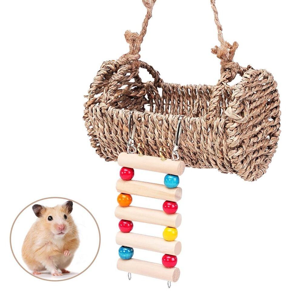

Natural Wood Bird Nest with Ladder Straw Hanging Bird House Hermit Crabs Hideout Geckos Bird Nest with Ladder