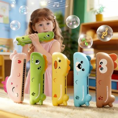 1 Stück Shun Fei Kinder 16-Loch C-Dur Mundharmonika, Cartoon Dinosaurier/Bär/Capybara 2-in-1 Mundharmonika mit Pfeiffunktion, Musikalische Spielzeuggeschenk für Anfänger