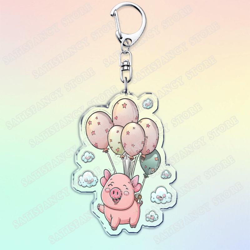 Cute Cartoon Flying Pigs with Balloons Keychain for Accessories Lovely Animals Keyring Jewelry Fans Friends Gifts