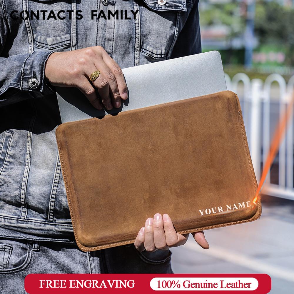 CONTACTS FAMILY Laptop Sleeve Case for Macbook Air M4 M3 Pro 14 A2442 A2779 Cow Leather Mac Book Pro Air 13 M1 HP Dell Cover Bag