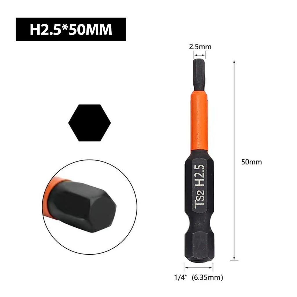 50mm Screwdriver Bit Hex Head Wrench Drill Bit Set Impact Driver Magnetic Screwdriver Drill Bits H1.5 H2.0 H2.5 H3 H4 H5 H6